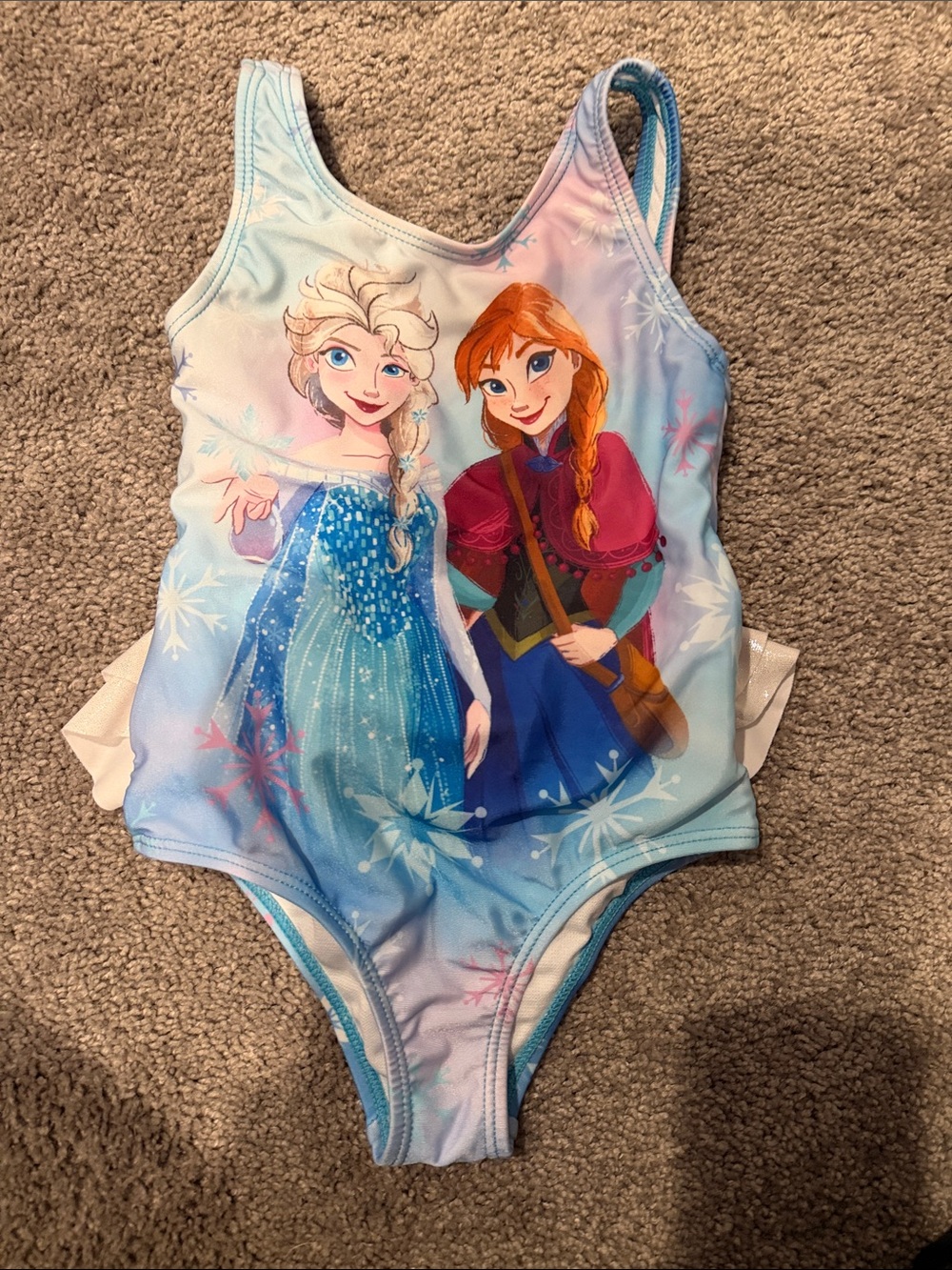 Disney Girls One-Piece Swimsuit in Light Blue with Elsa & Anna 3T